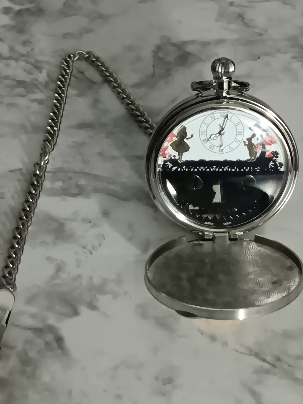 Alice in Wonderland White Rabbit Musical Pocket Watch with Chain EUC - Picture 5 of 7